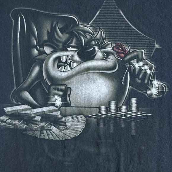 Retro Y2K Looney Tunes Tasmanian Devil Money Stack Tee - Picture 2 of 9